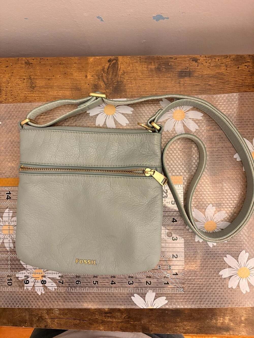 Fossil Green Pebbled Leather Sage Crossbody Bag